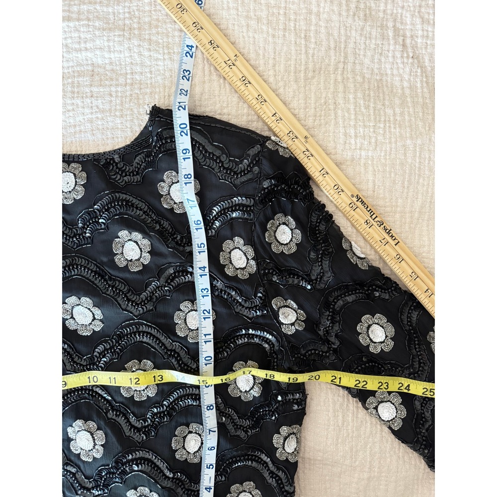 Vintage Niteline Black Silk Sequin Bolero Evening Holiday Jacket - Picture 3 of 10